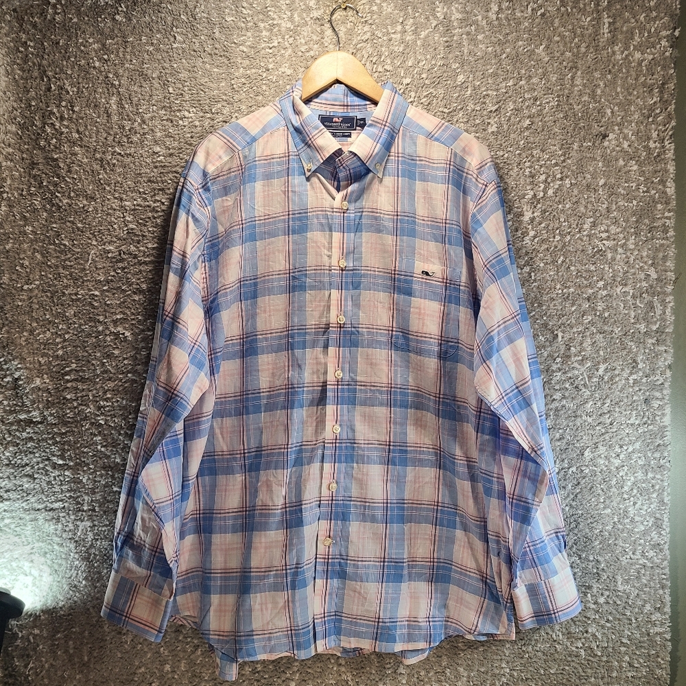 Vineyard Vines Mens Slim Fit Tucker‎ Shirt Blue Pink White Plaid XXL Cotton